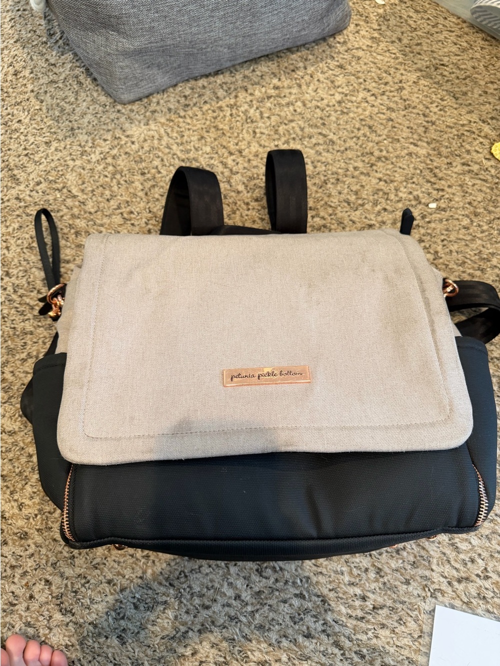 Petunia Pickle Bottom Black Backpack with Cream Flap